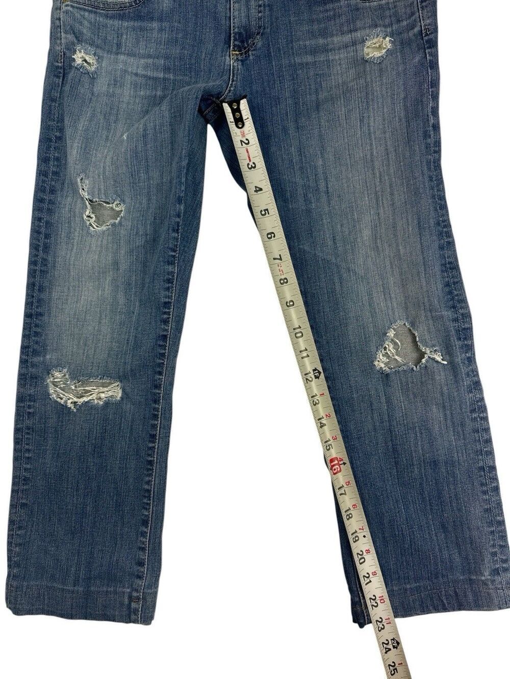 AG Adriano Goldschmied Distress Jeans 27 Blue Denim Tomboy Crop Relaxed Straight - Picture 9 of 9